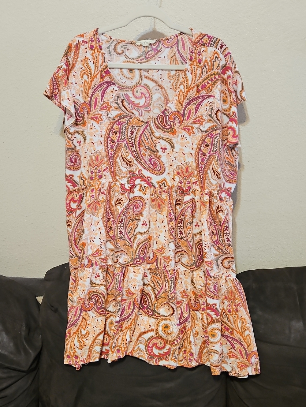 loralette Pink, Orange & Cream Paisley Tiered Midi Dress